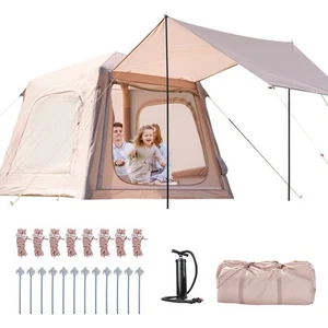 Aufblasbares Zelt für Outdoor 2-4 Personen mit Vordach & Luftpumpe Campingzelt - Bild 1 von 10