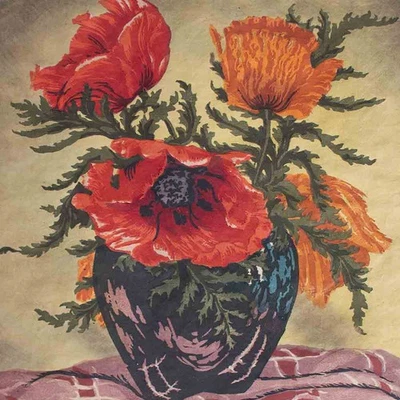 Farbholzschnitt Hugo Noske Mohnblumen Blumenstillleben sign Handdruck um 1930 - Bild 1 von 3