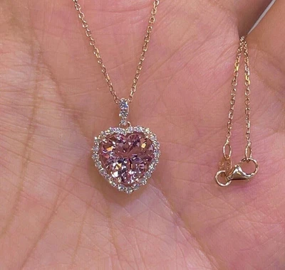 Morganite Heart Pendant 2Ct Heart Cut Lab-Created 14K Rose Gold Plated 18" Chain - Image 1 of 4