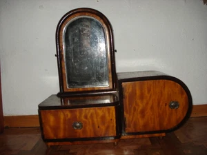 ANTIQUE Art Deco /16"/ WOOD DRESSING TABLE CRYSTAL MIRROR CABINET dresser