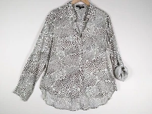 Velvet Heart Leopard Print Button Front Blouse 100% Rayon Roll Tab Shirt M - Bild 1 von 12