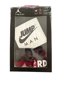Nike Jordan schwarz rot Jumpman Set Body BOOTIES Trägerhose 3-teilig 0-6 Monate Neu im Karton - Bild 1 von 2
