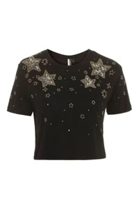 Topshop t-shirt BNWT AU 8/US 4. Black, star, embellished - Picture 1 of 4