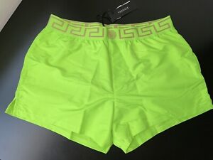 NWT Versace Mens Greca Border Swim Trunks Shorts Neon Green Size 5 Medium