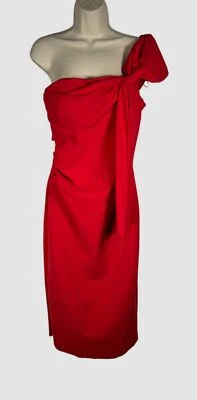 $750 Vestido midi Chiara Boni para mujer rojo con lazo Teresa de un hombro talla 10/46 Foto 1 de 3