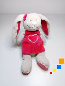 Peluche/Doudou Anna Pili Lapin Beige Robe Rose Coeur Noeud 25cm - Noukies - Bild 1 von 6