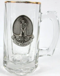 Taza de cerveza de golf de peltre vintage Tankard the Address borde dorado - Imagen 1 de 7