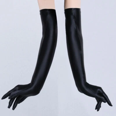 Luvas longas femininas lisas brilhantes brilhantes cinco dedos casamento fascínio luvas elegantes - Imagem 1 de 4