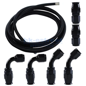 6AN -AN6 Black 10/12ft Nylon Braided PTFE Fuel Line 6 Fittings Hose Kit for E85 - Picture 1 of 12