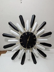 Retro 21" B & W Mid-Century Gold Walnut Sunburst Wall Clock Vintage Home Office - Picture 1 of 6