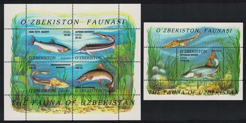 Uzbekistan Fish Sheetlet of 4v+MS 2006 MNH SG#MS523 MI#Block 41-42 CV£19 Cover