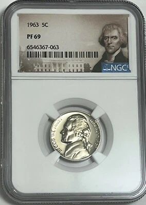1963 NGC PF69 Proof Thomas Jefferson Nickel 5C Portrait Label - Image 1 of 3