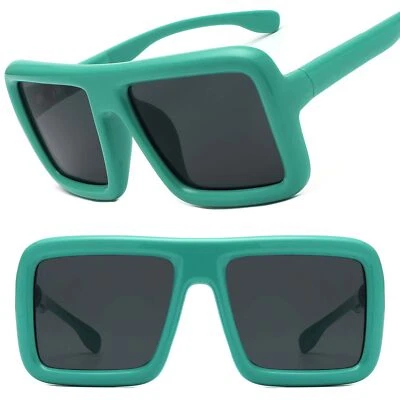 Bold Oversize Square Flat Top Dapper Clubbing Hip Hop Green Sunglasses - Image 1 of 3