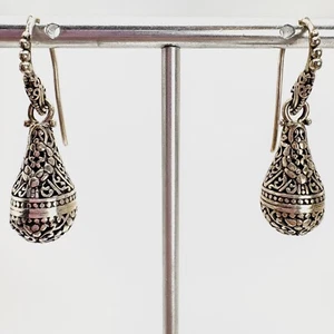 Sterling Silver 925 Teardrop Intricate Textured Dangle Earrings Size 1" Length - Picture 1 of 10