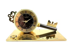 Antique Swiza Desk Mantle Mechanical Alarm Clock - Key Shaped 8 Day 7 Jewels - Picture 1 of 13