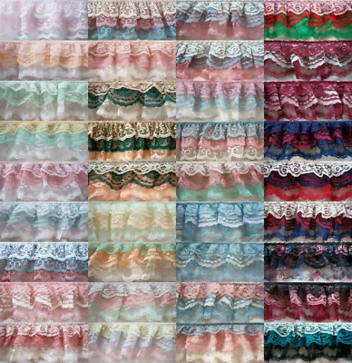 SEW-BIZ FABRICS 2 Yds. Triple Ruffled 2 1/2" - 3" Lace 33 Color Combinations Three Laces In One