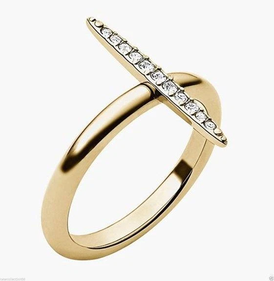 Michael Kors Mkj3522 Brilliance Matchstick Gold Tone Ring W Crystal Pave - Sz 7
