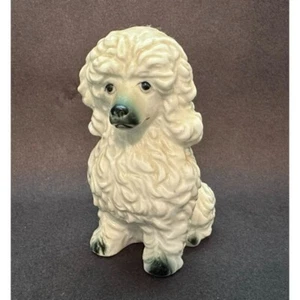 Estatuilla de caniche de cerámica vintage acabado esmaltado blanco - Imagen 1 de 6