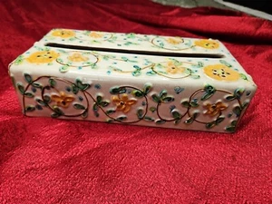 Caja de pañuelos vintage Italia MAYÓLICA soporte porcelana MCM italiano ALTO RELIEVE - Imagen 1 de 15