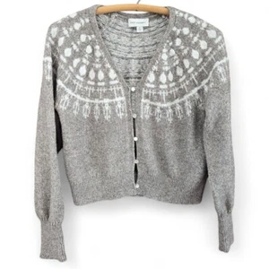 Free Assembly Womens Small Cardigan Sweater Brown & White Nordic Pattern - Picture 1 of 9