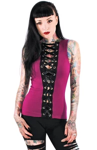 Camiseta sin mangas para mujer corsé de algodón con cordones batidor trasero reversible elástico tejido acanalado - Imagen 1 de 7