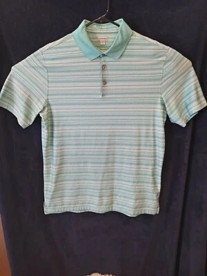 Camisa polo de golf Ashworth mediana azul a rayas ✨ Foto 1 de 4