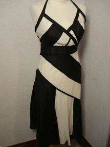 Coast ivory/black linen halterneck summer/evening dress 8-10 - Picture 1 of 9