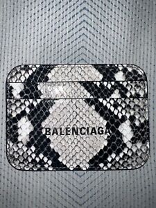 Balenciaga Mens White and Black Leather Python Design Credit Card Holder