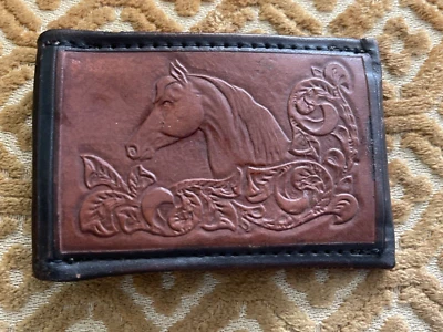 Raro HECHO A MANO Hebilla de Cinturón CUERO GRABADO Vaquero Caballo Western De Colección Patente # Foto 1 de 4