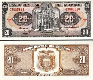 Ecuador 20 Sucres 1988, UNC, P-121Aa, Serie LQ - Bild 1 von 3