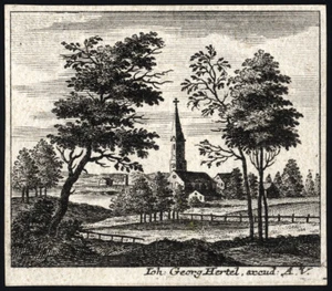 Antique Master Print-LANDSCAPE-CHURCH-MEADOW-Stockmann-ca. 1750 - Picture 1 of 1
