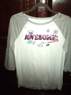 T25 NWT Girls Size 20 Justice Baseball Style Shirt Top Longer Awesome Print - Image 1 of 4