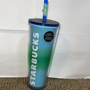 Starbucks 2023 Mother’s Day Color Changing Tumbler 24oz Tasse Blau Grün Strohhalm Top - Bild 1 von 3
