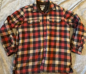 LL Bean Shirt Uomo Large-reg Plaid Foderato in Pile Shacket Giacca di Flanella Usato in Ottime Condizioni - Foto 1 di 4