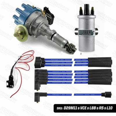 Rover P5 P6 V8 35D Male Distributor Viper Ignition Coil and Blue 8mm HT Leads - Image 1 of 4