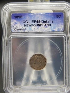 1896 NEUFUNDLAND 5c FÜNF CENT ICG VZ 45 DETAILS (BT1007) - Bild 1 von 4