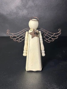 Primitive Rustic 4” Angel Figurine Wood & Metal Folk Art Christmas Decor - Picture 1 of 8