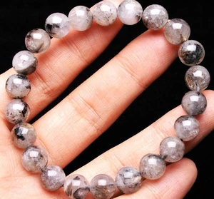 8.7mm Natural Skeletal Quartz Crystal Tibetan Herkimer Point Drill Bracelet - Picture 1 of 8