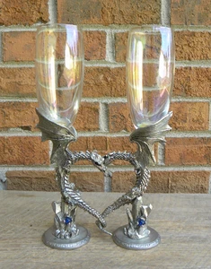 Pewter Dragon Heart Champagne / Toasting Flutes - Picture 1 of 14