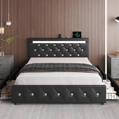 Marco de Cama Completo Queen con Cabecero Ajustable Diamante Tufted y 4 Cajones Foto 1 de 4