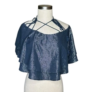 Canotta donna ANAAK blu metallizzato svolazzante taglia 0 unica nel suo genere estiva chic - Foto 1 di 7