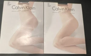 2 Pairs Calvin Klein Ultra Sheer Essentials Control Top Pantyhose Sz B Buff - Picture 1 of 5