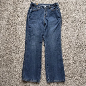 Pantalones de mezclilla Aura Wrangler Bootcut para mujer talla 8 promedio lavado oscuro tiro medio elásticos - Imagen 1 de 20