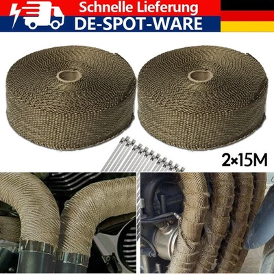 2x 15m Titan-Hitzeschutzband Auspuffband Bis 1400° Motorrad Hitzeschutz Krümmer - Bild 1 von 4