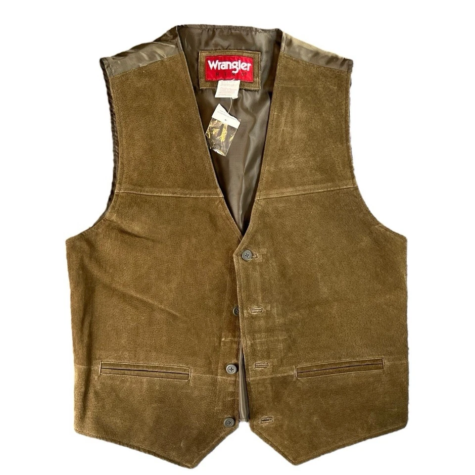 全新带标签复古牧马人男式英雄真皮背心,尺寸 M — 第 1/4 张图片