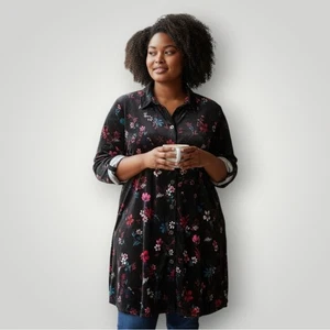 Top tunica donna Within Plus 26/28 2X velluto nero floreale bottoni manica lunga - Foto 1 di 9