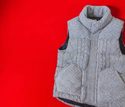 BEAMS Men Wool Blend Puffer Down Zip Vest Size S / 46 Gray Cable Knit Waistcoat - Image 1 of 4