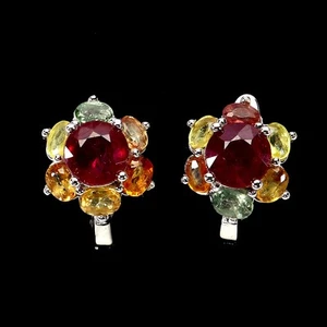 Mother Day 925 Silver Earrings Round Ruby 6mm Sapphire Natural Gemstone - Picture 1 of 13