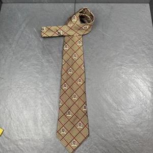 Tommy Hilfiger Red Yellow Crest Woven Mens Tie 100% Silk 58 x 4 Necktie - Picture 1 of 13