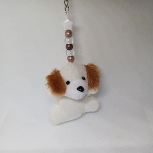 Beaded Puppy Dog Key Chain Backpack Clips White And Brown Ears - Picture 1 of 4
